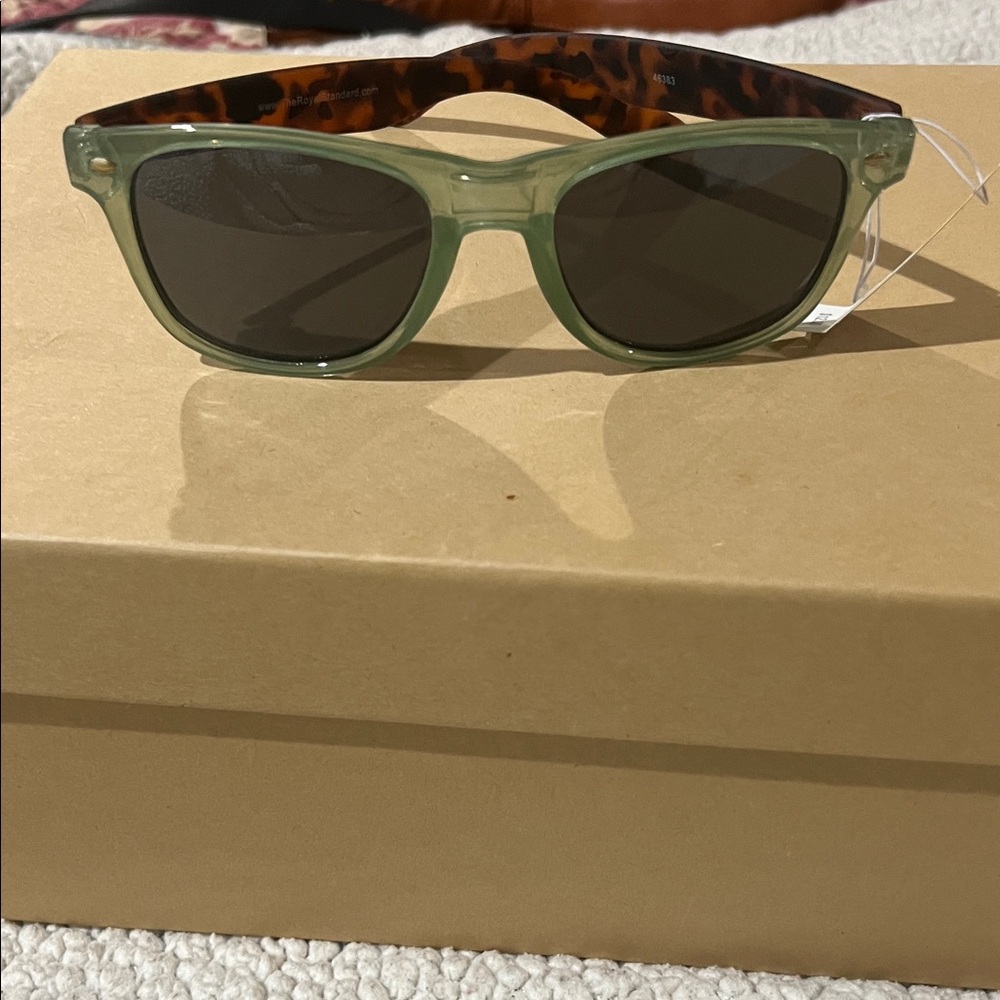 Green and Brown Wayfarer Sunglasses with Dark Lenses
